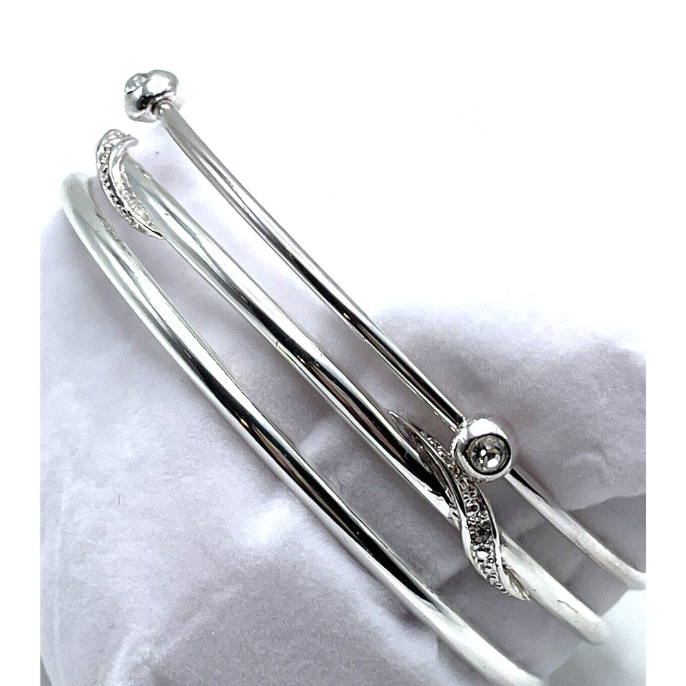 Silver Bangle Slim Stacking Bracelets Made With S… - image 2